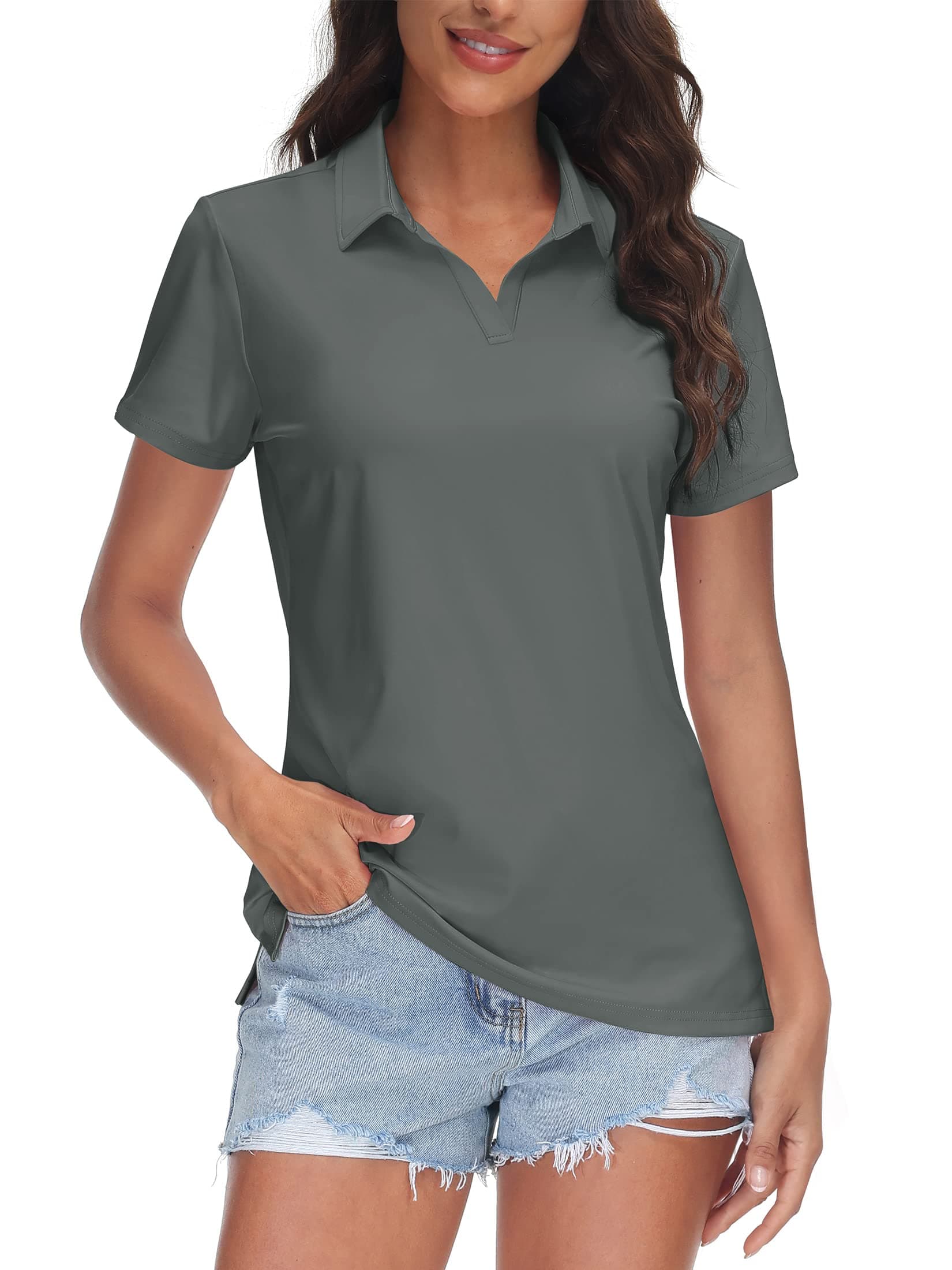 TACVASEN Women's V-Neck Polo Shirts UPF 50+ Short Sleeve Sun Protection Quick Dry Golf Polos Collared Shirt chez Amazon US