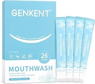 GENKENT Lot de 26 rince-bouche jetables portables à emporter, sans alcool, menthe fraîche, rinçage buccal chez Amazon Canada