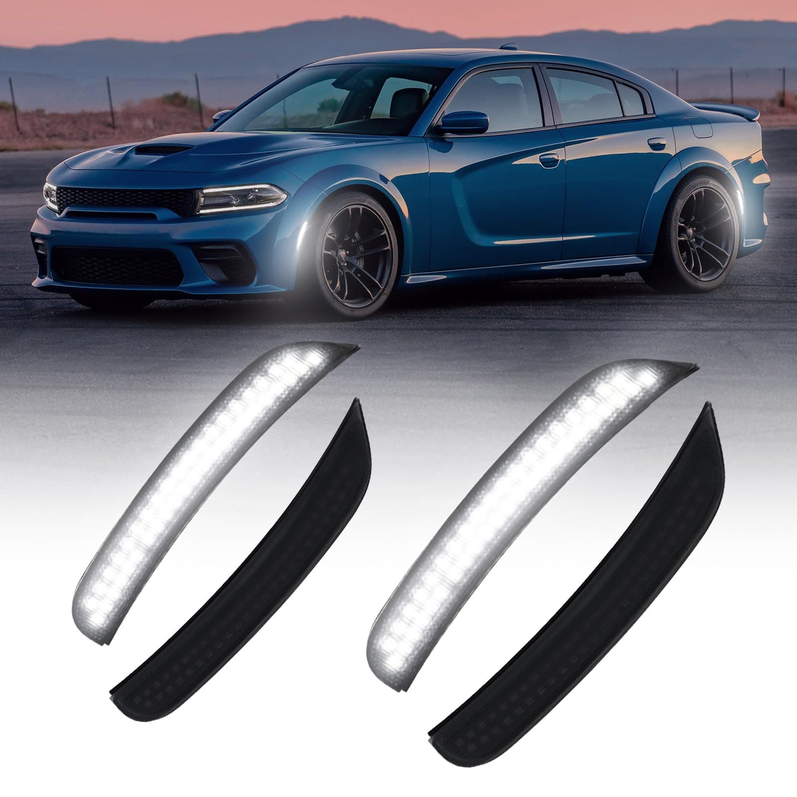 AUTOONE LED Side Marker Lights Compatible With Dodge Charger 2015-2023 | White Front & Rear Bumper Marker Lamps Smoked Len, Pack of 4 chez Amazon US