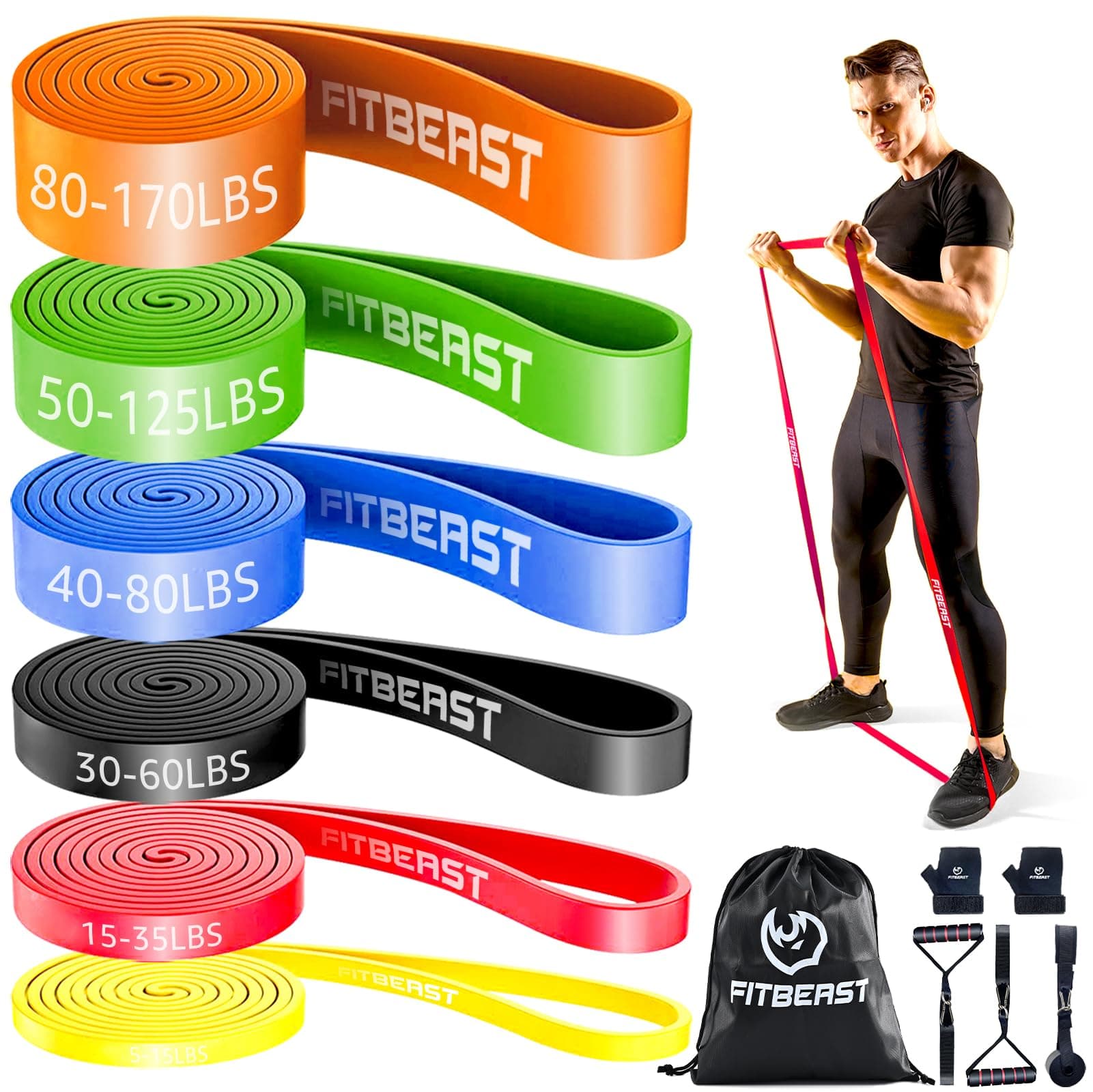 FitBeast Resistance Bands Set, Exercise & Pull Up Bands with Gloves & Door Anchor for Strength Training, Home Workouts chez Amazon UK