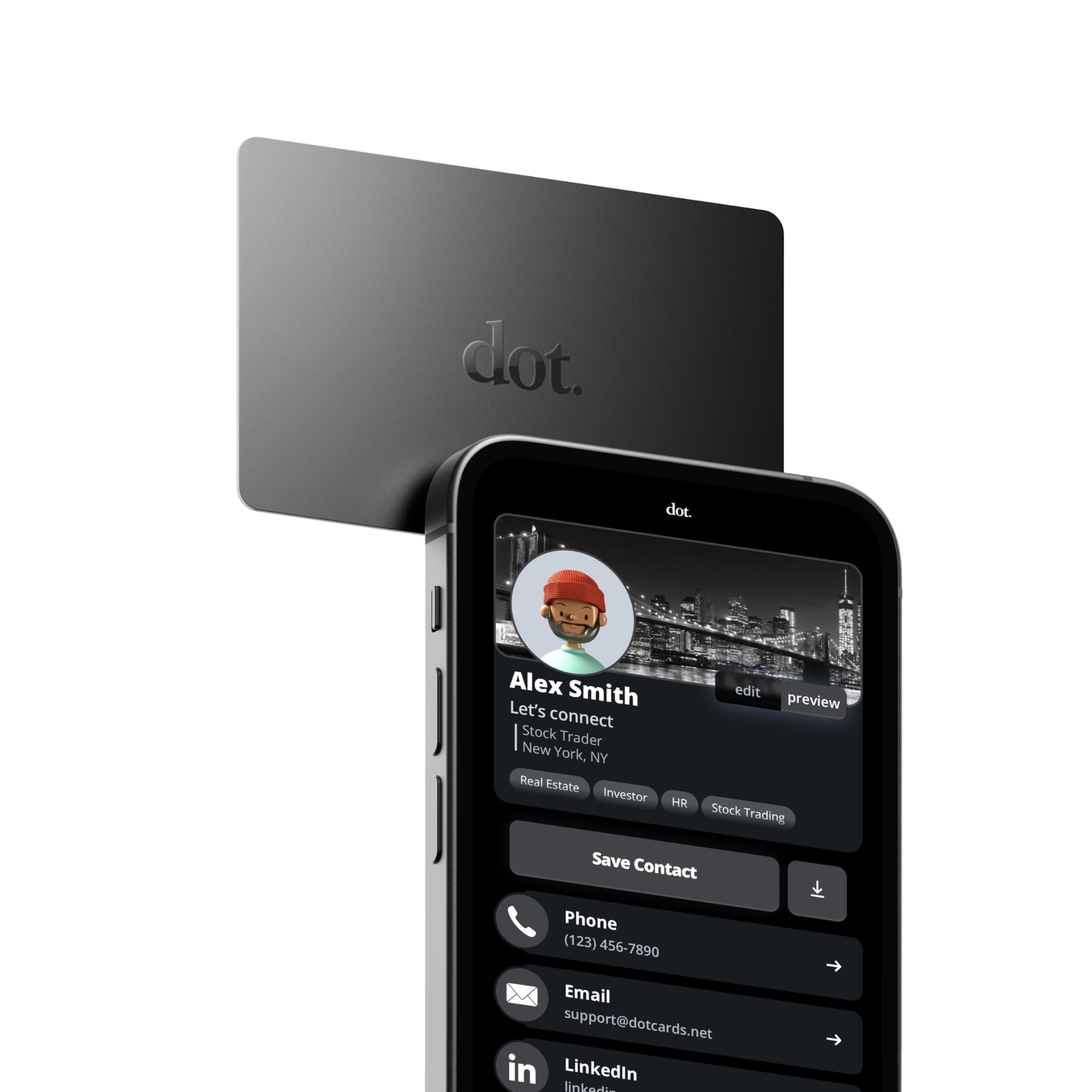 dot. Card - Digital Business Card - Tap Compatible with iPhone & Android (Black) chez Amazon US