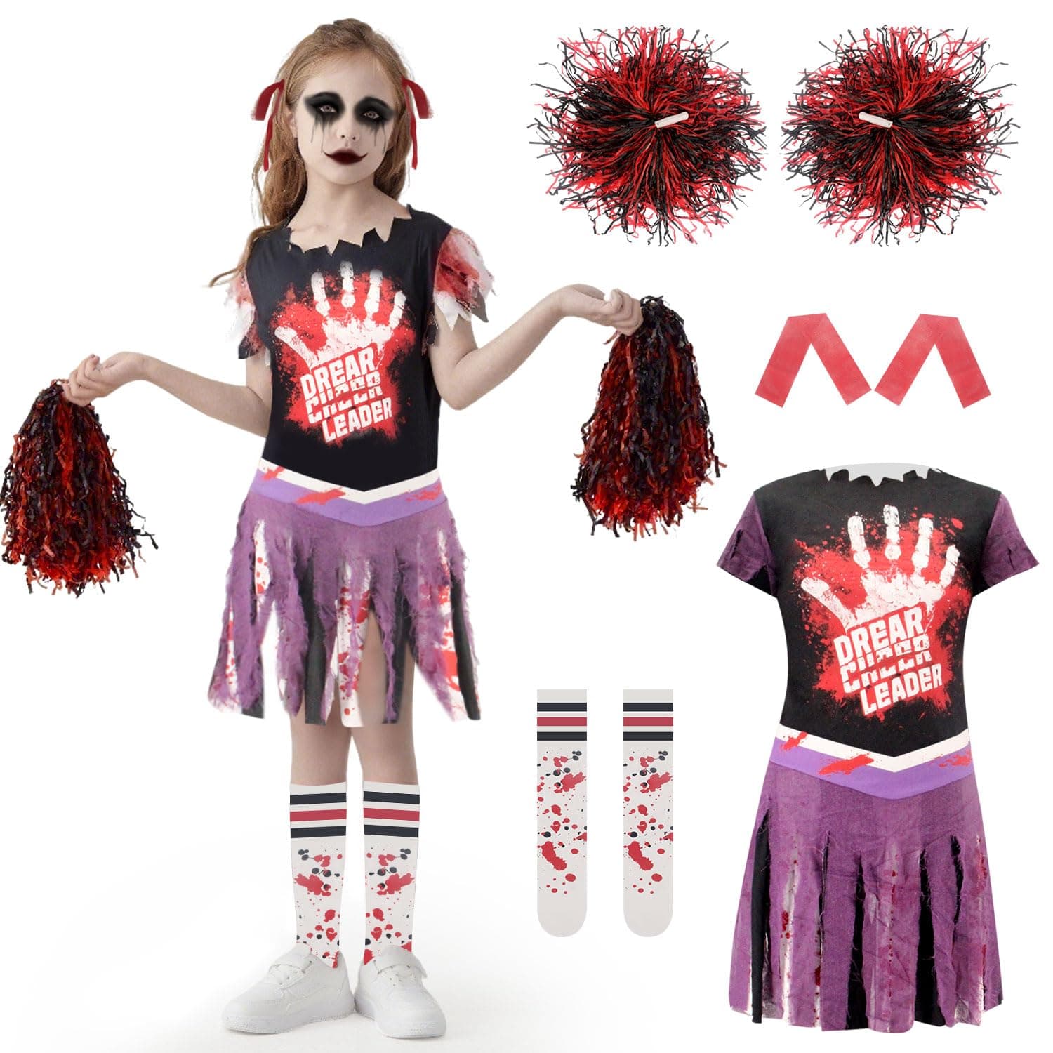 WooWee Girl Zombie Cheerleader Costume, Fearleader Scary Halloween Costumes for Kids, Dead Cheerleader Outfit for Role Play chez Amazon US