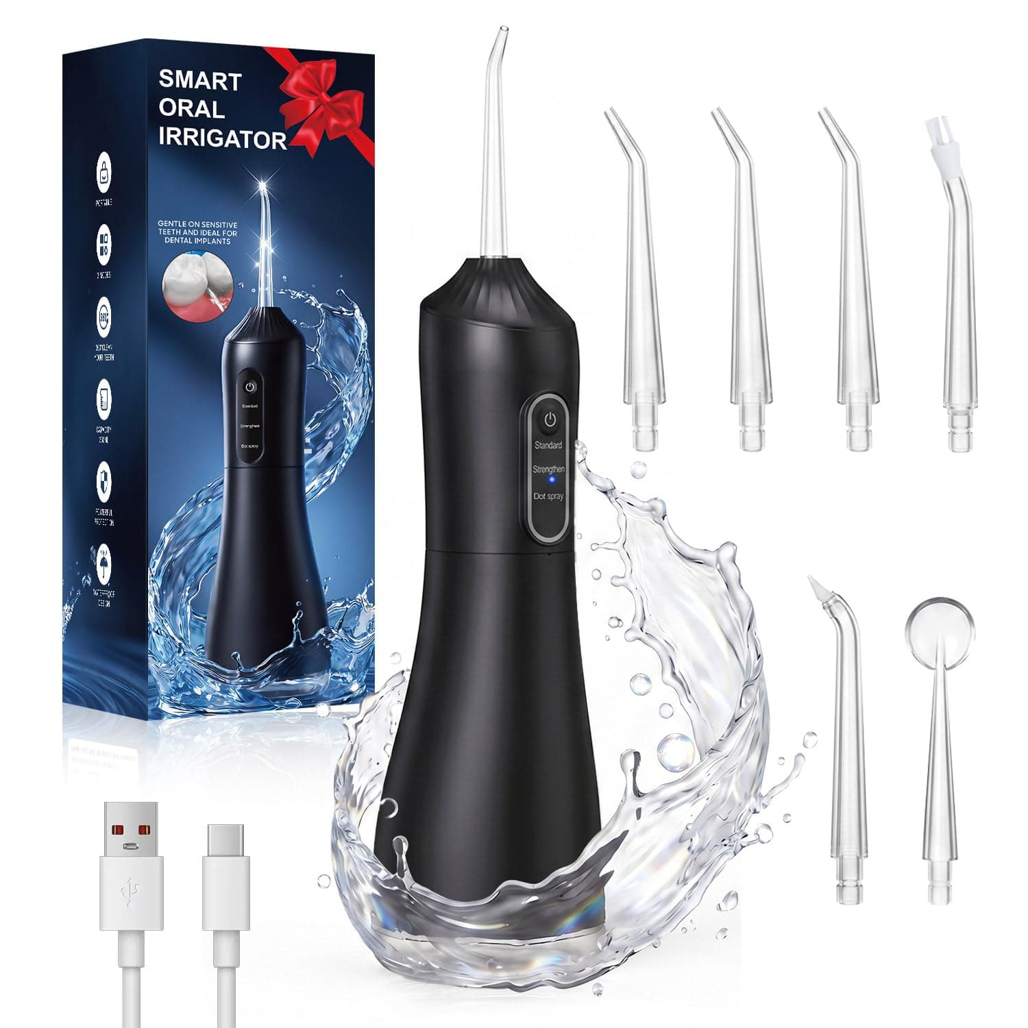 Water Flosser for Teeth Cordless with Travel Bag, Portable Oral Irrigator Dental Flosser with 6 Jet Tips 330ML chez Amazon UK
