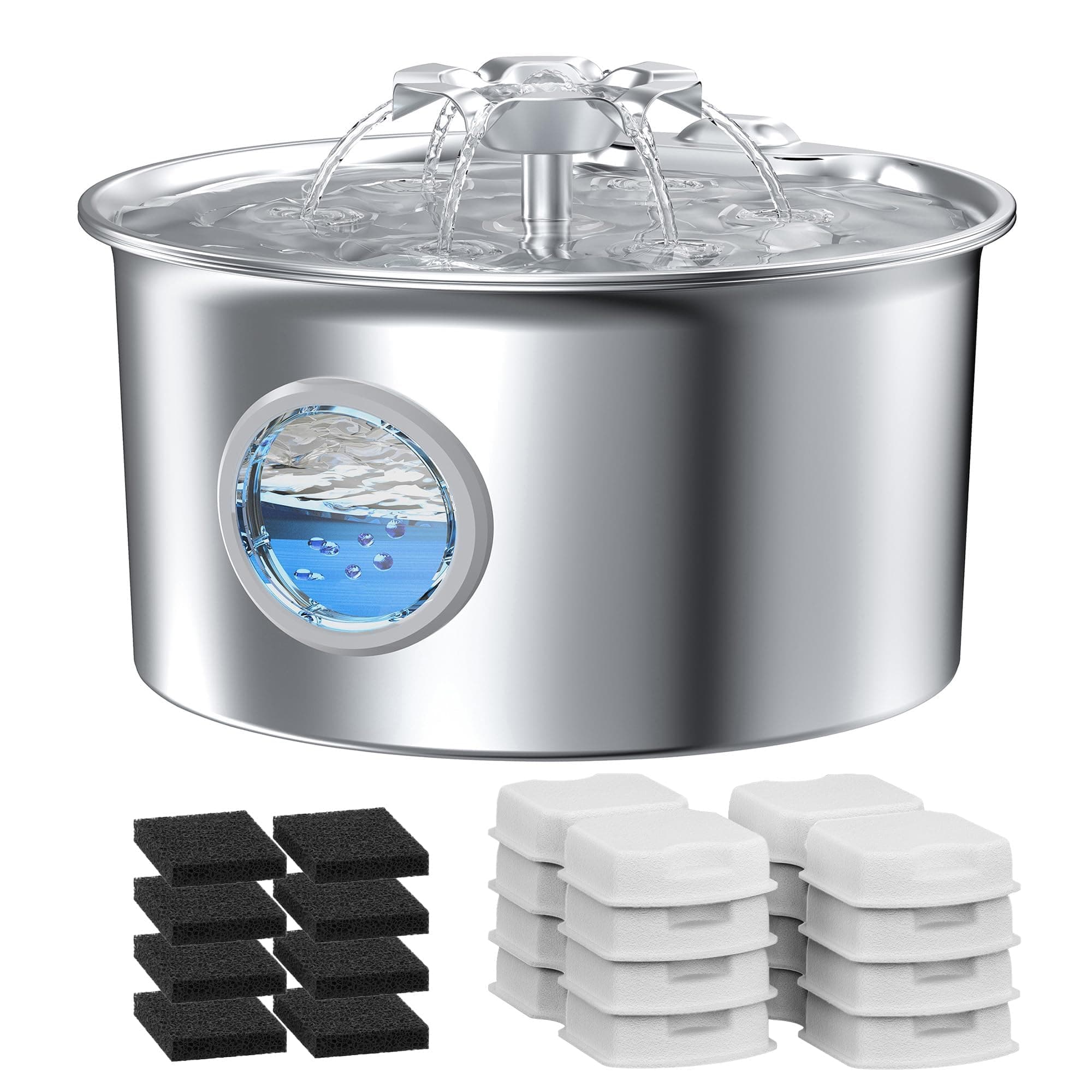 Pet Water Fountain Stainless Steel: Cat Fountain with 8 Filters & 8 Sponges | 88oz/2.6L chez Amazon US