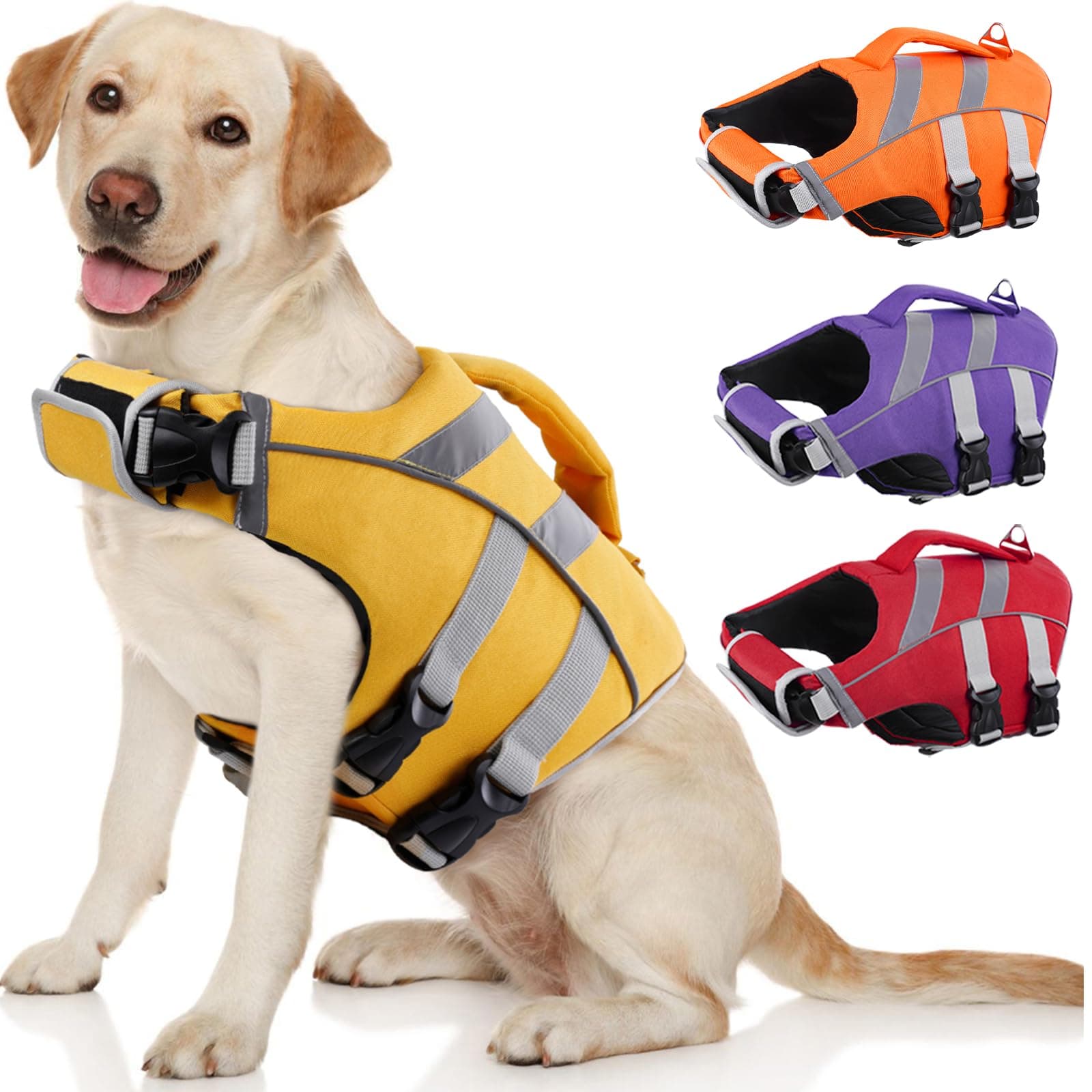 Kuoser Adjustable Life Jacket with Reflective Stripes, High Visibility Dog Vest - Ripstop Dog Lifesaver for Small, Medium, Large Dogs chez Amazon US