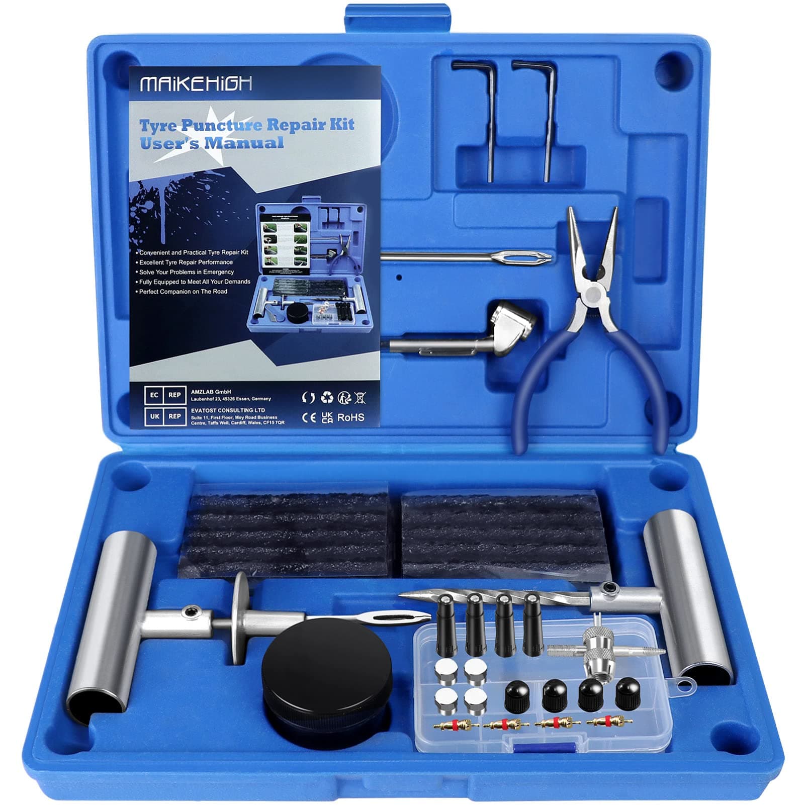 MAIKEHIGH Heavy Duty Tyre Puncture Repair Kit, Tubeless Car Tyre Plug Set for Auto, ATV, Truck, Tractor, Motorcycle, Off-Road chez Amazon UK