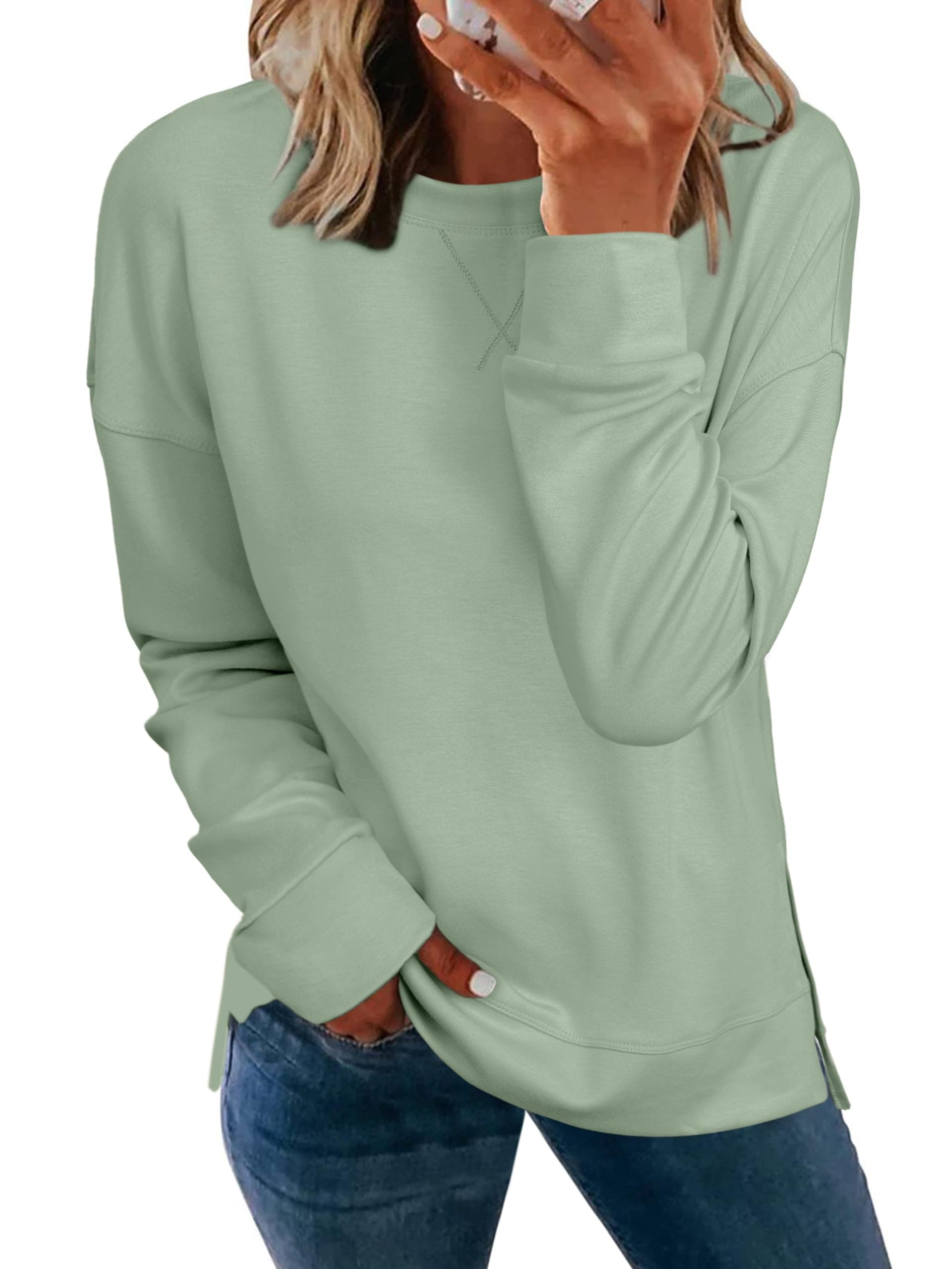 Glamaker Women's Long Sleeve Crewneck Sweatshirt Lightweight Basic Soft Loose Pullover Sweatshirts chez Amazon US