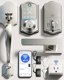 Veise VE017G-H Wi-Fi Smart Door Lock Deadbolt with Handle Set, Satin Nickel chez Amazon US