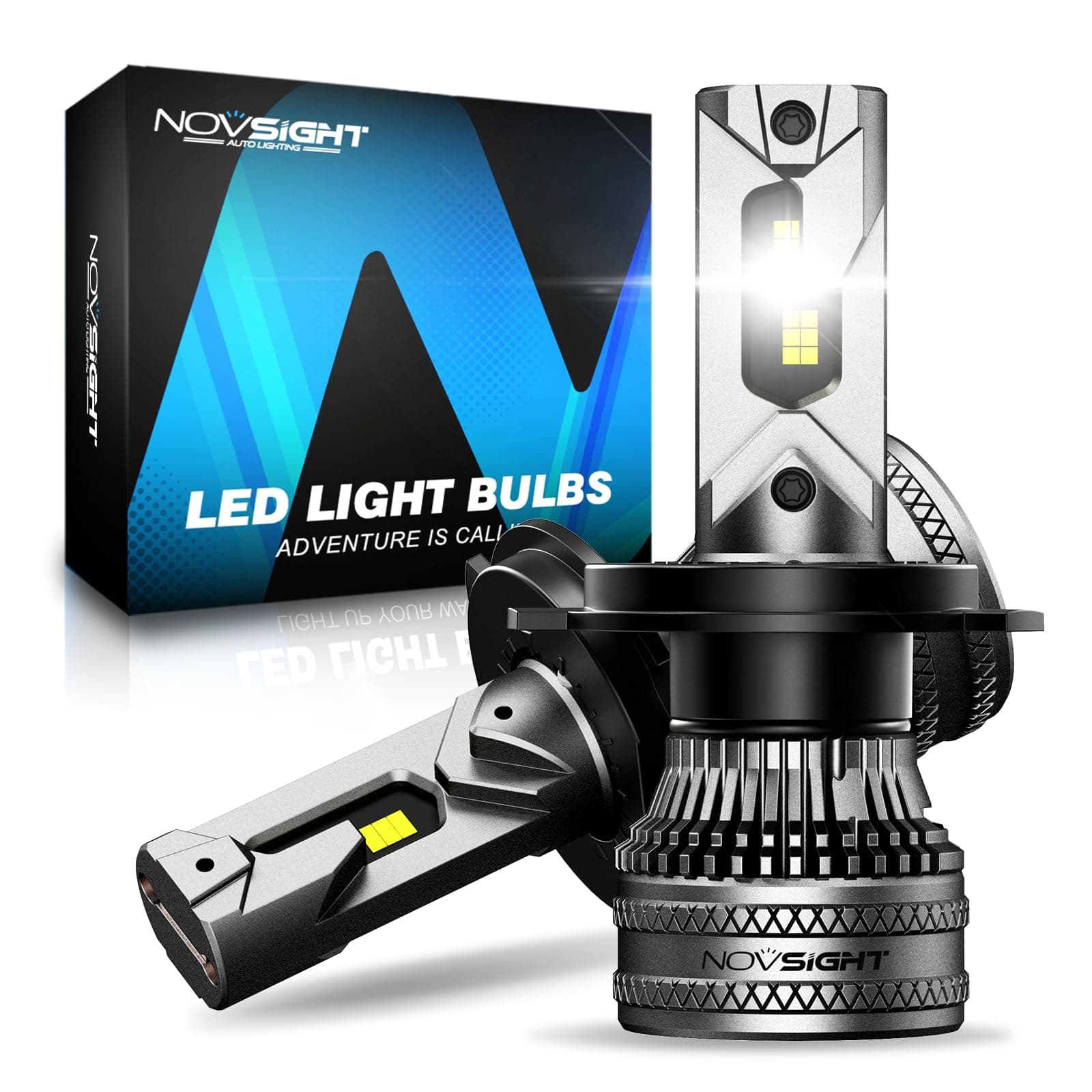 NOVSIGHT H4 LED Headlight Bulbs, 45000LM 200W H4 Bulbs with Fan, 6500K Cool White, Plug & Play, Focused Beam, IP68 Waterproof, Pack of 2 chez Amazon UK