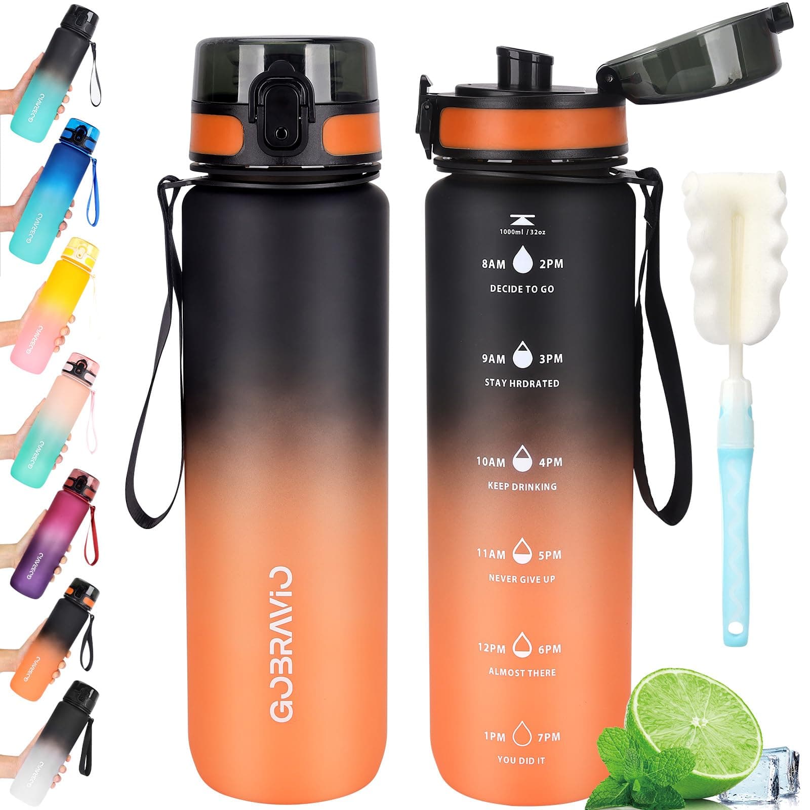 Gobravio Water Bottle 1L BPA Free Sports Drink Bottle Dishwasher Safe Canteen Bottle Leakproof Motivational Water Bottle with Time Markings chez Amazon UK