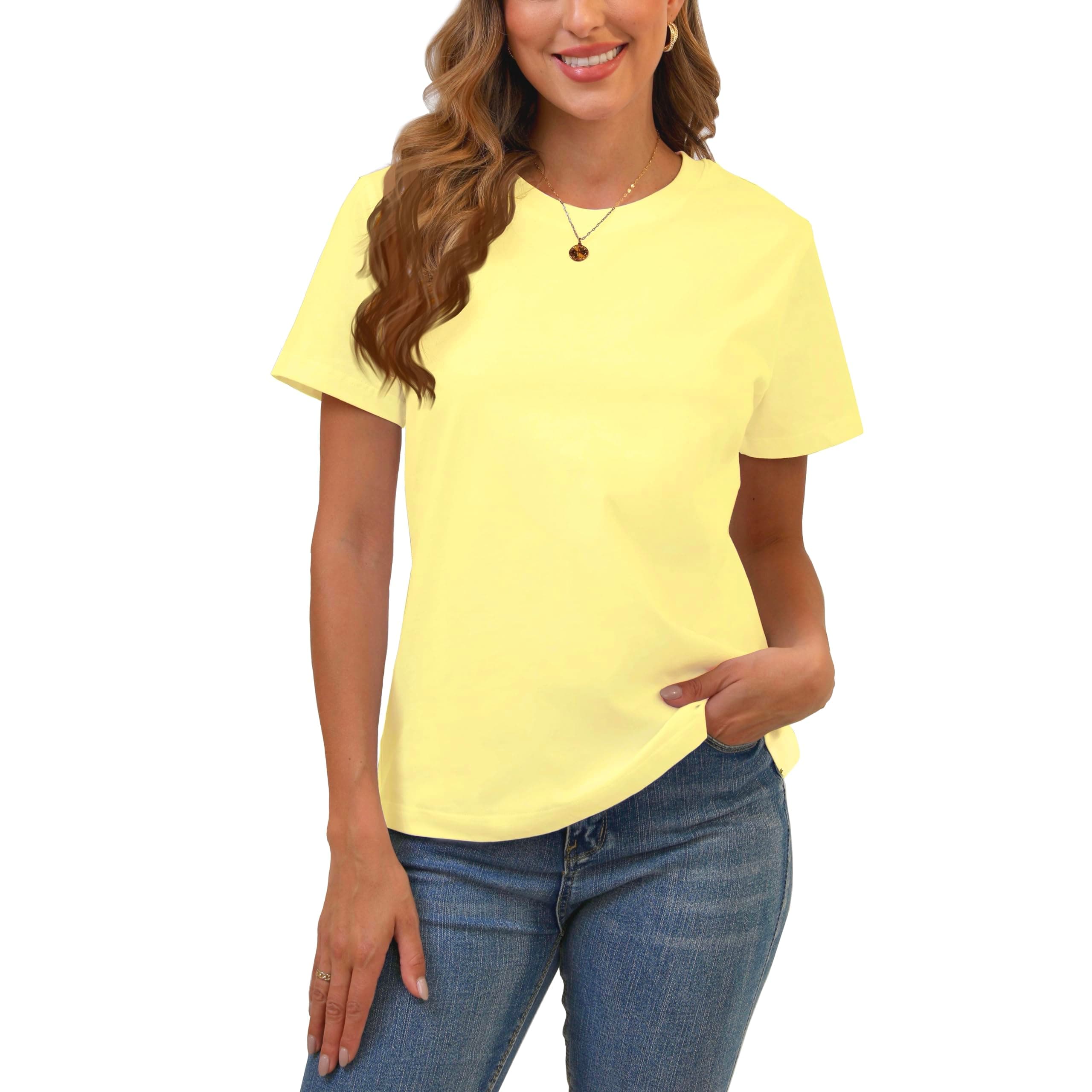 BJY Cotton Basic T Shirts for Women,Crew Neck Short Sleeve Summer Shirts(2XS-3XL) chez Amazon US