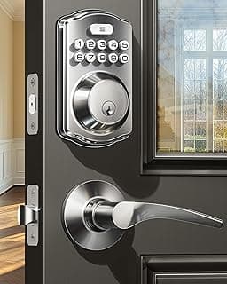Veise KS01B Keypad Door Lock with 2 Lever Handles Set, Satin Nickel chez Amazon US