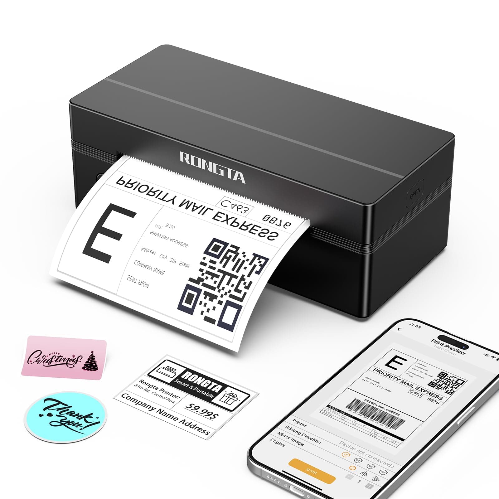 Rongta Bluetooth Thermal Shipping Label Printer, Wireless 4x6 Label Printer for Postage, Address (RP425) chez Amazon UK