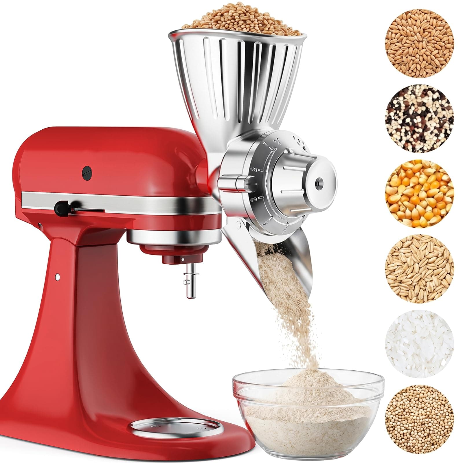 Grain Mill Attachment for KitchenAid, Food-Grade All-Metal 9 Levels | Flour Mill for KitchenAid Stand Mixer, Fit for Millet, Wheat, chez Amazon US