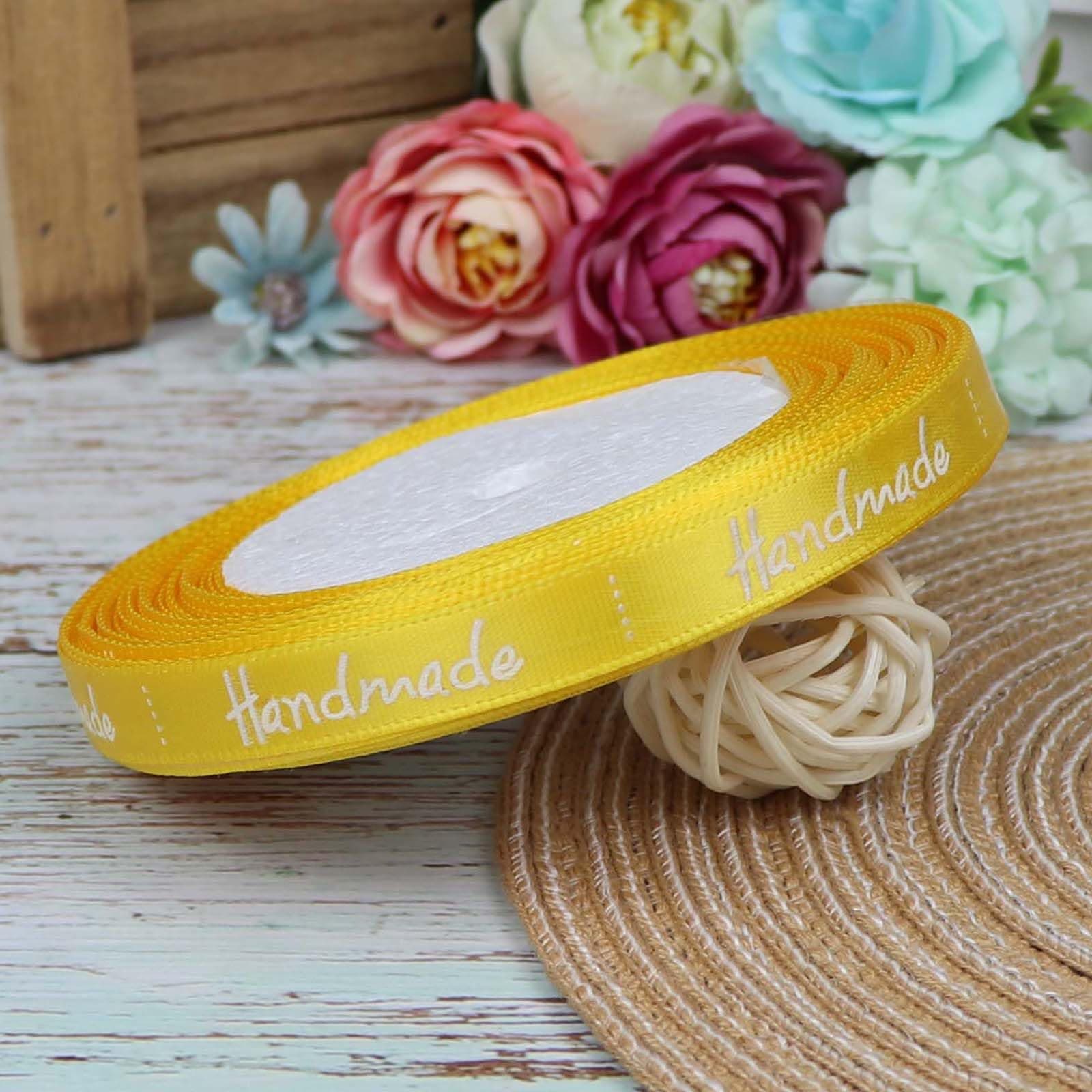 1cm 20 Yards Printed “Handmade” Satin Ribbon Polyester Ribbon for Gift Wrapping DIY Crafts (3/8" (10mm) x 20 Yards,Yellow) chez Amazon US