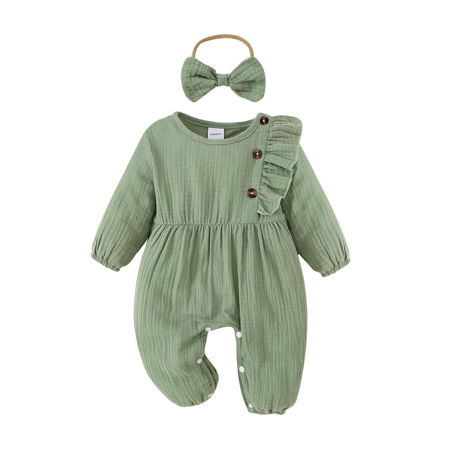 Twosya Newborn Baby Girls Smocked Romper Preemie Long Sleeve Going Home Outfit with Bow Headband chez Amazon US