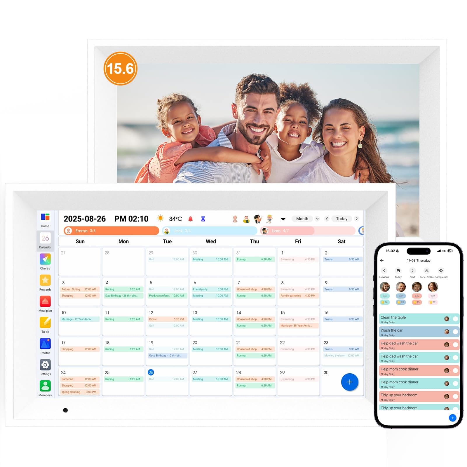 Digital Calendar 15.6" Smart Calendar&Chore Chart, 1080P Interactive Touchscreen Electronic Calendar for Family Schedules, 64GB chez Amazon US