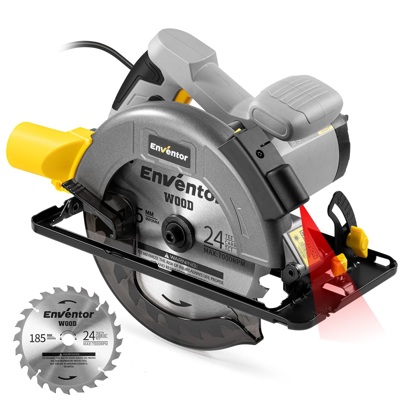 Enventor Circular saws with Laser Guide, 1400W 6000RPM 185mm 24T chez Amazon UK
