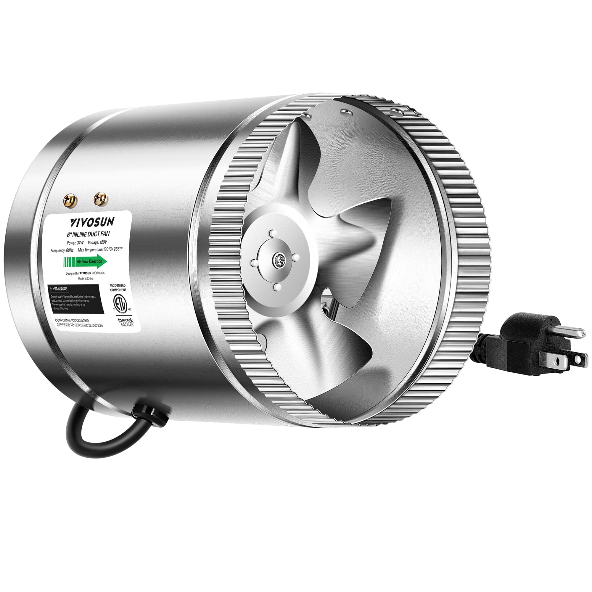 VIVOSUN 6" Inline Fan 240 CFM, Exhaust Fan for Home | Low Noise HVAC Fan for Basements, Bathrooms, Kitchens and Attics, Non-variable speed chez Amazon US