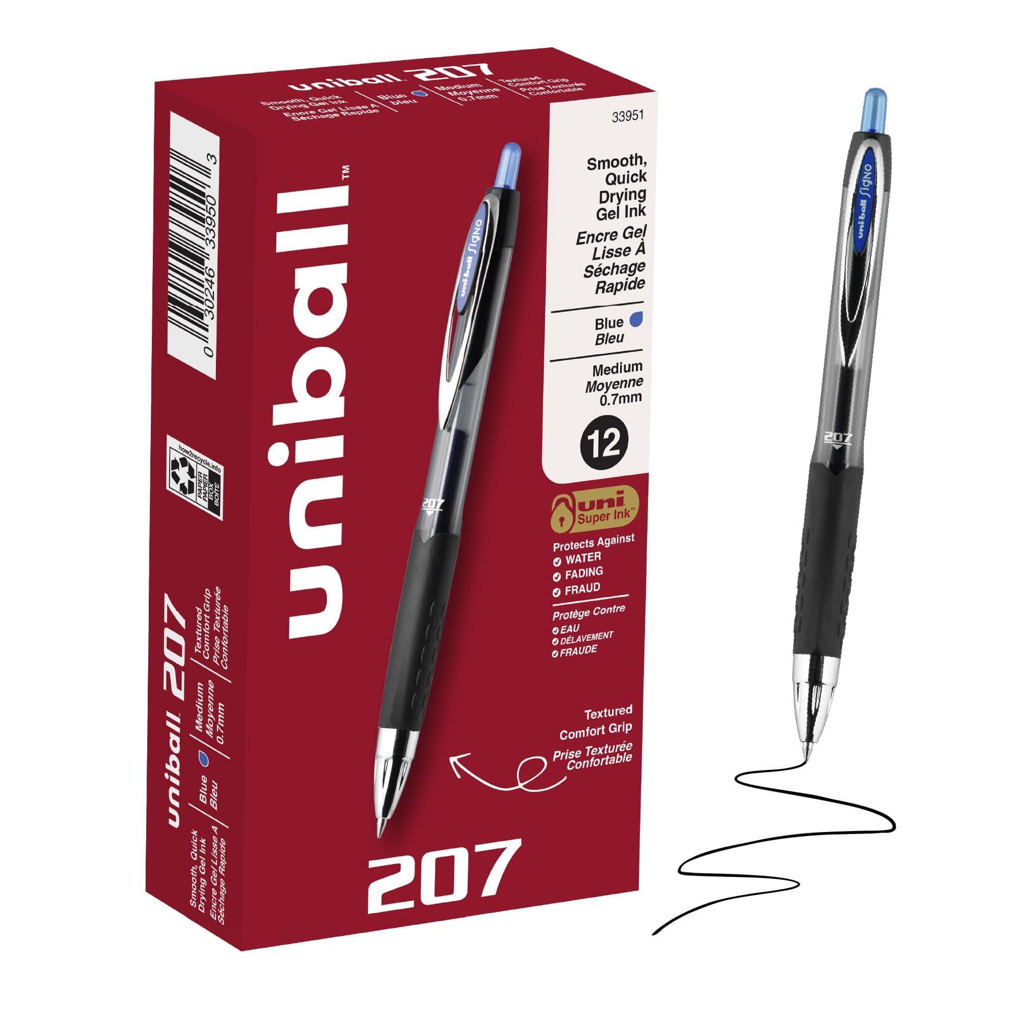 uniball™ 207 Gel Pens, Blue Ink, 0.7mm Medium Point, Retractable, 12 Count | Smooth Writing, Fraud-Resistant, uni Super Ink™ chez Amazon US