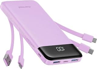 Chargeur portable Charmast avec câbles intégrés, batterie externe avec cordons, batterie de voyage mince de 10 000 mAh avec 6 sorties,... chez Amazon Canada