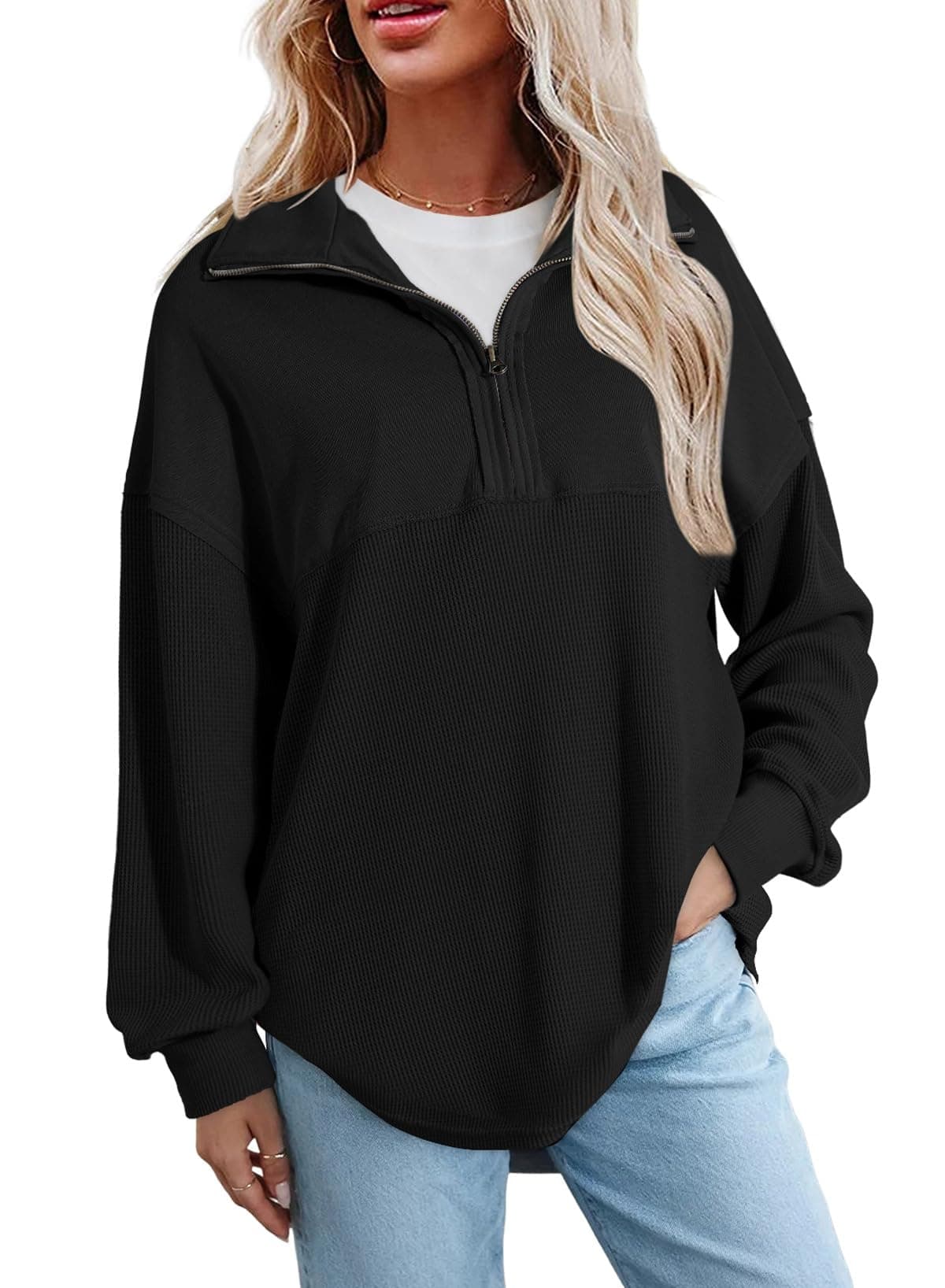 SHEWIN Women Fall Sweatshirt Casual Half Zip Pullover Fall Top 2026 Clothes | Overszied, Long Sleeve, Quarter Zip, Trendy, Loose Fit, Zipper chez Amazon US