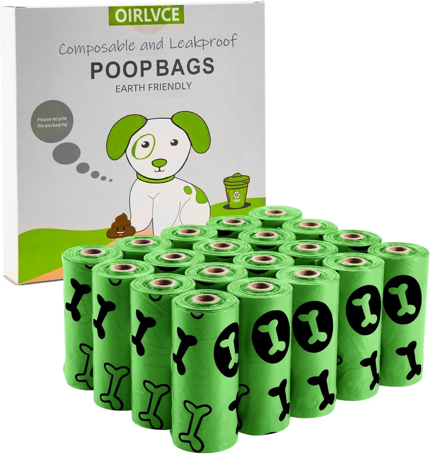 OIRLVCE Dog Poo Bags 300 Pcs 20 Rolls Dog Poop Bags Dog Waste Bags | Extra Thick Strong 100% Leak Proof, Green