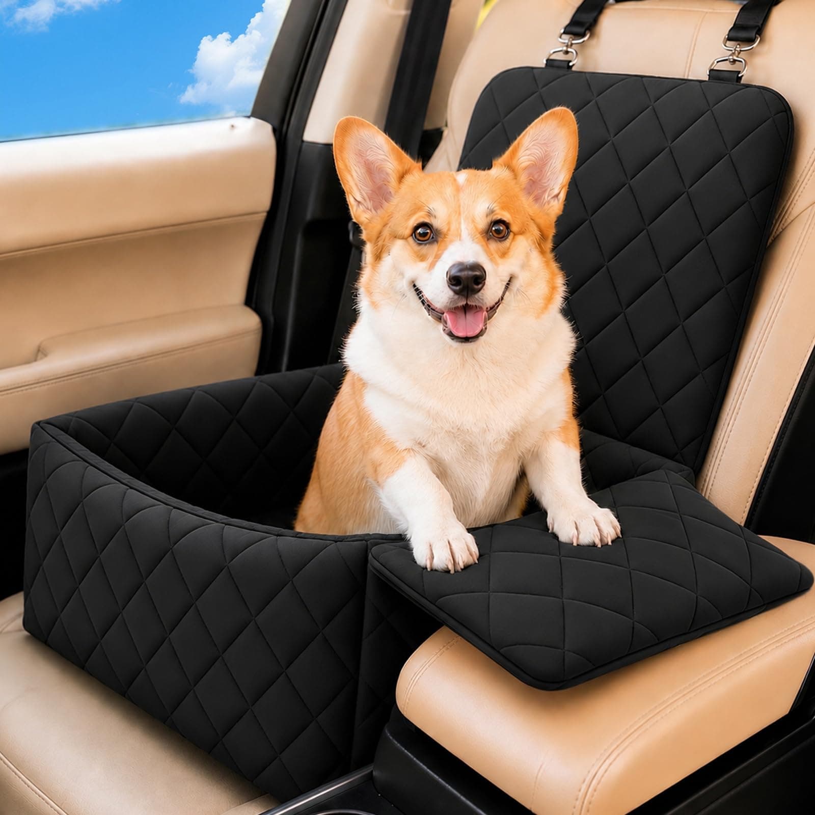 Dog Car Seat with Foldable Armrest for Small/Medium Dogs, Pet Travel Bed | Anti-Slip Base, Secure & Comfortable, Washable chez Amazon US