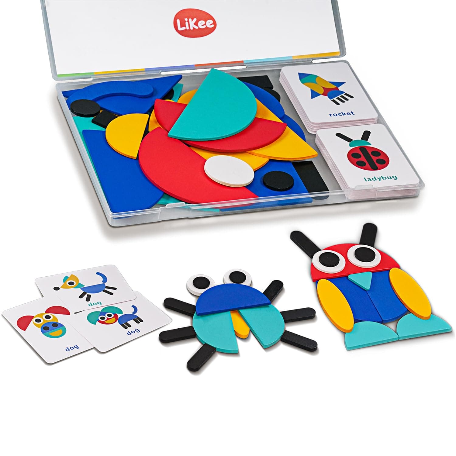 LiKee Wooden Shape Puzzle, 36 Blocks & 60 Cards, Montessori Toy for Kids 3+ | open-end chez Amazon US