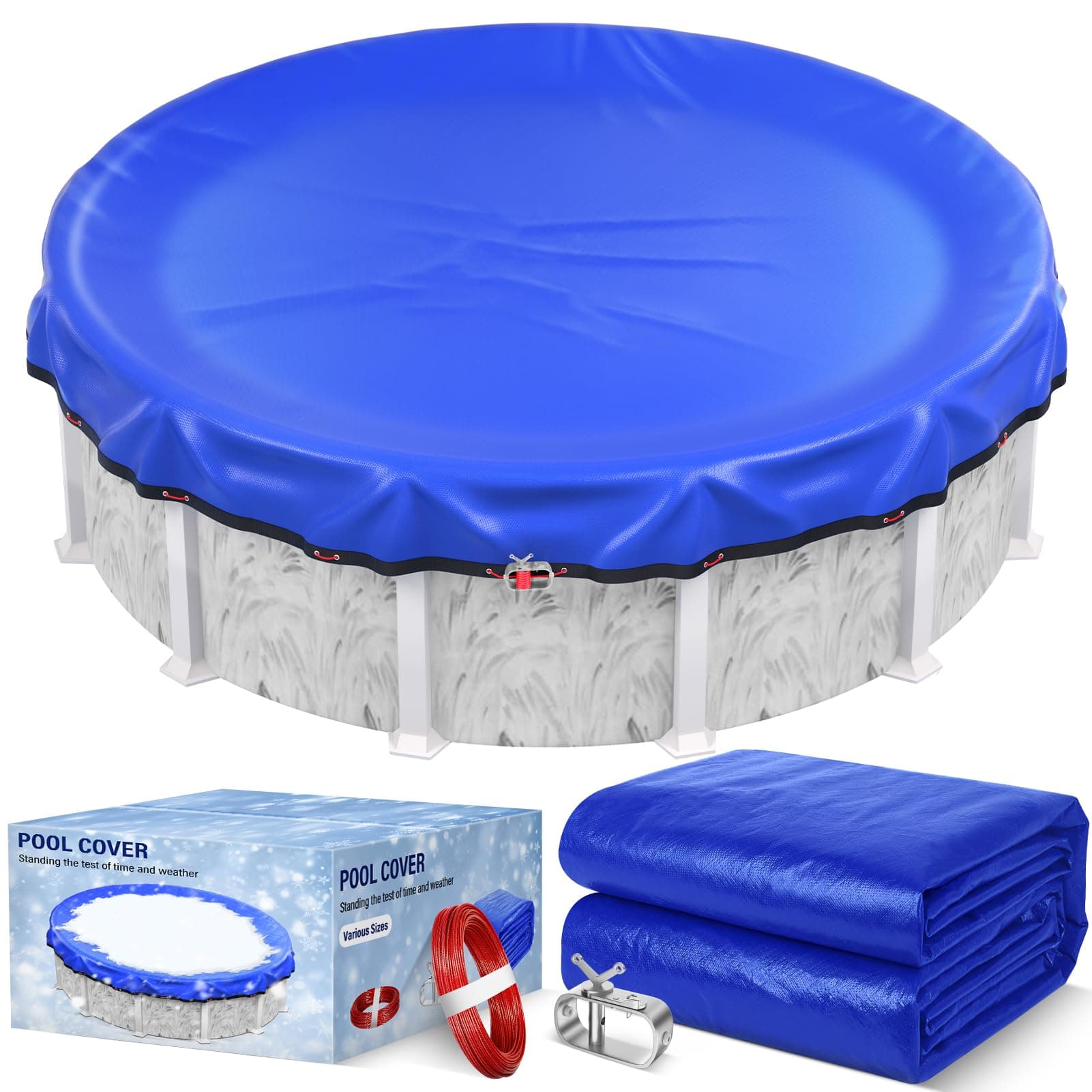 15FT Round Winter Pool Cover 500D Extra Thick Above Ground Pool Cover Blue | Above Ground Pool Protection with Winch and Cable chez Amazon US
