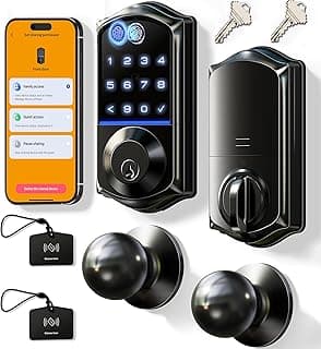 Veise VE017-K Fingerprint Smart Front Lock with Knob Set, APP, Matte Black chez Amazon US