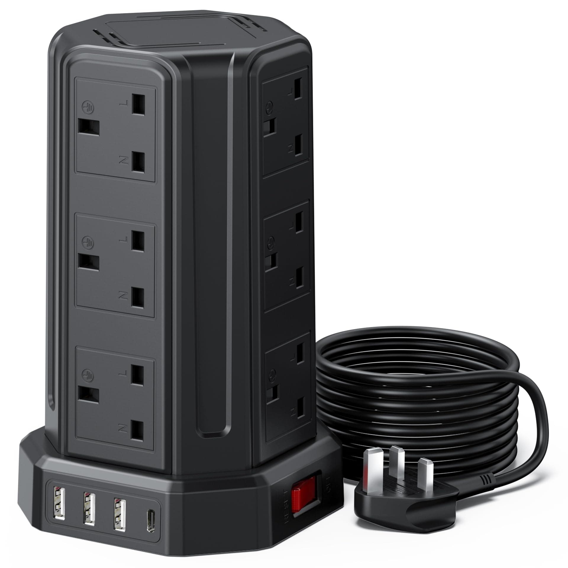 Tower Extension Lead 5M, Extension Cable with USB Ports | 12 Way Multi Plug Extension Sockets with 4 USB Slots, [13A 2990W] Extension... chez Amazon UK