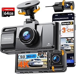 Real 4K 3 Channel Dash Cam, STARVIS2 Sensor HDR, 64GB Card, 5.8GHz WiFi GPS chez Amazon US