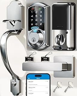 Veise VE07-H Fingerprint Smart Lock for Front Door Handle Set, Satin Nickel chez Amazon US