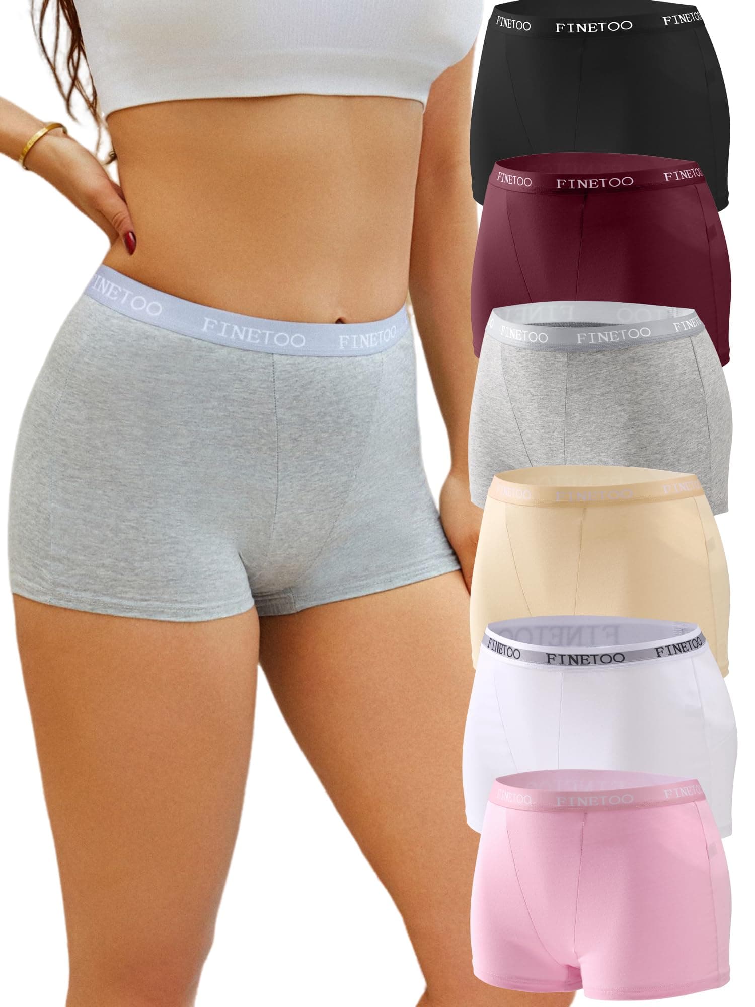 FINETOO Womens Cotton Boy Shorts Underwear Full Coverage Soft Boxer Briefs High Waisted Panties for Lady Girls 6 Pack chez Amazon US