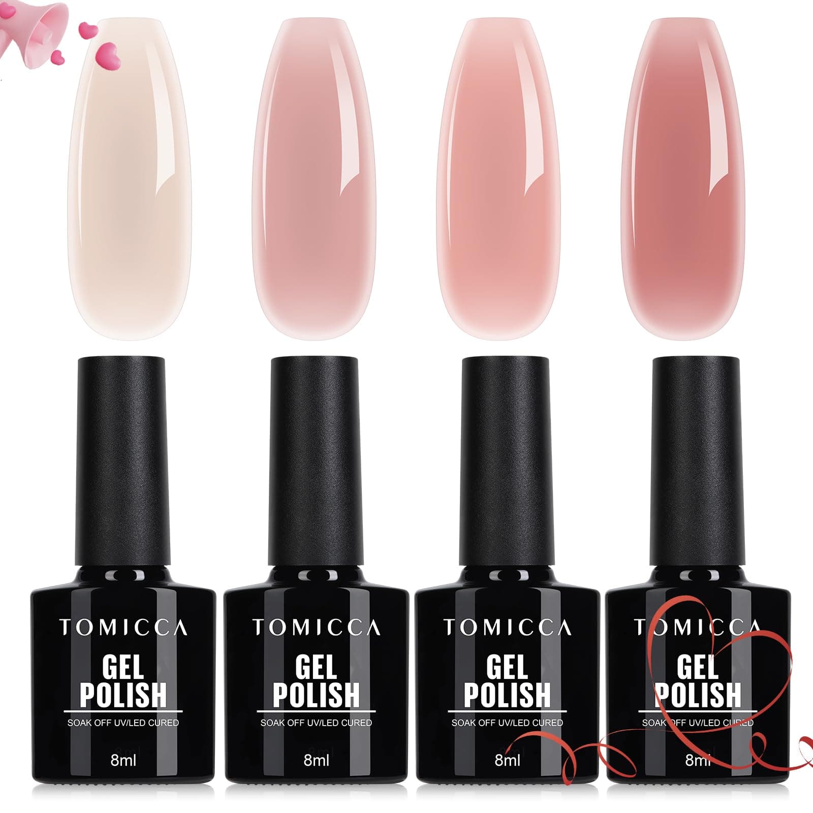 TOMICCA Nude Pink Gel Polish French Manicure - UV/LED Set, Jelly Nail Polish for Salon and DIY Home - 8ML 4PCS chez Amazon UK