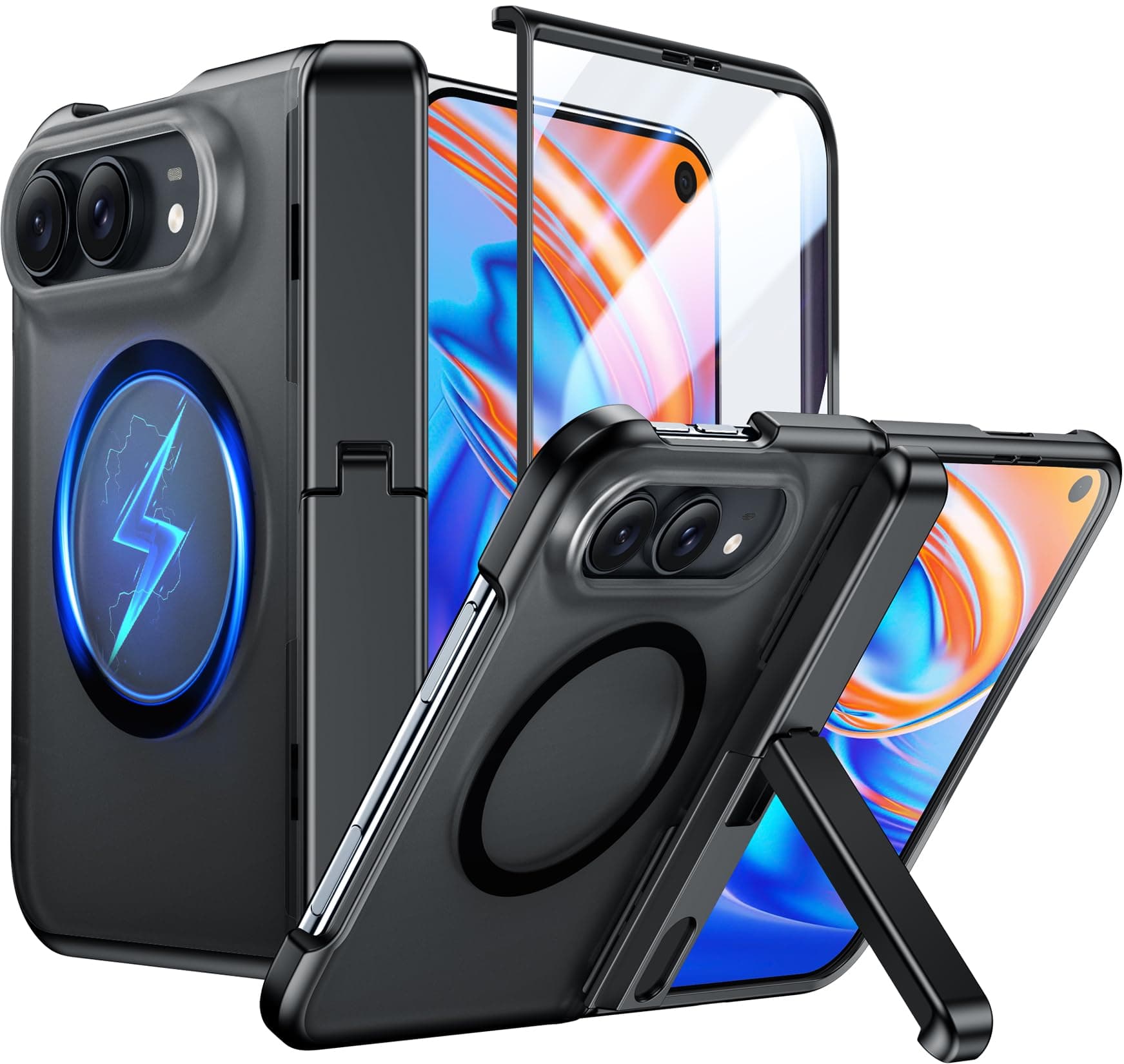Temdan Magnetic for iPhone Duo Case Ultra Fold with Hidden Stand, Black | Compatible with MagSafe, Built-in HD Screen Protector &... chez Amazon US