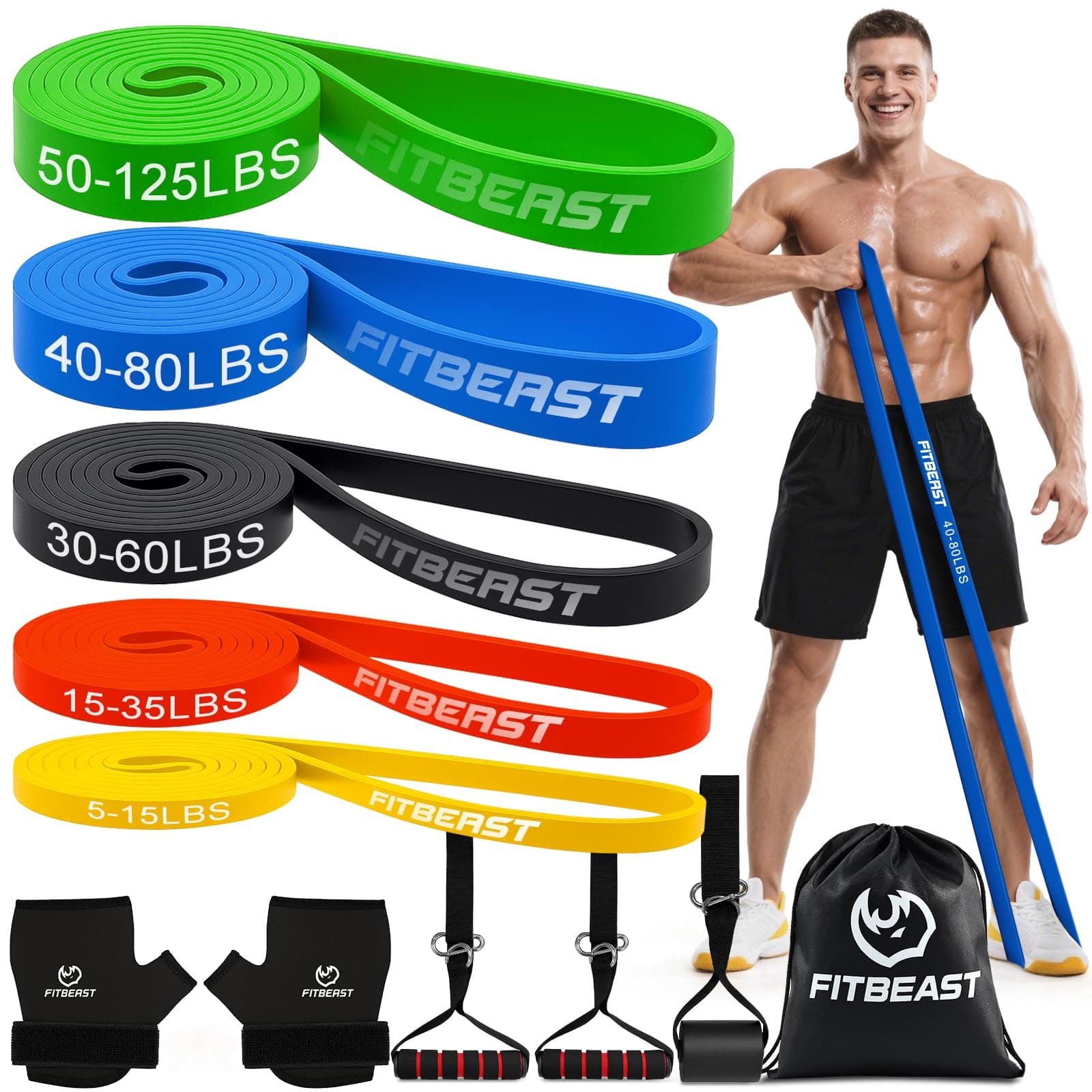 FitBeast Resistance Bands Set, Exercise & Pull Up Bands with Gloves & Door Anchor for Strength Training, Home Workouts chez Amazon UK