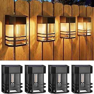Woolmug 4 Pack Solar Fence Lights Outdoor, Warm White | Retro Design, Waterproof, Edison LED Bulbs, Solar Powered Wall Lights, For... chez Amazon Canada
