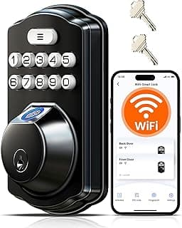 Veise VE012W WiFi Fingerprint Smart Lock for Front Door, Matte Black chez Amazon US