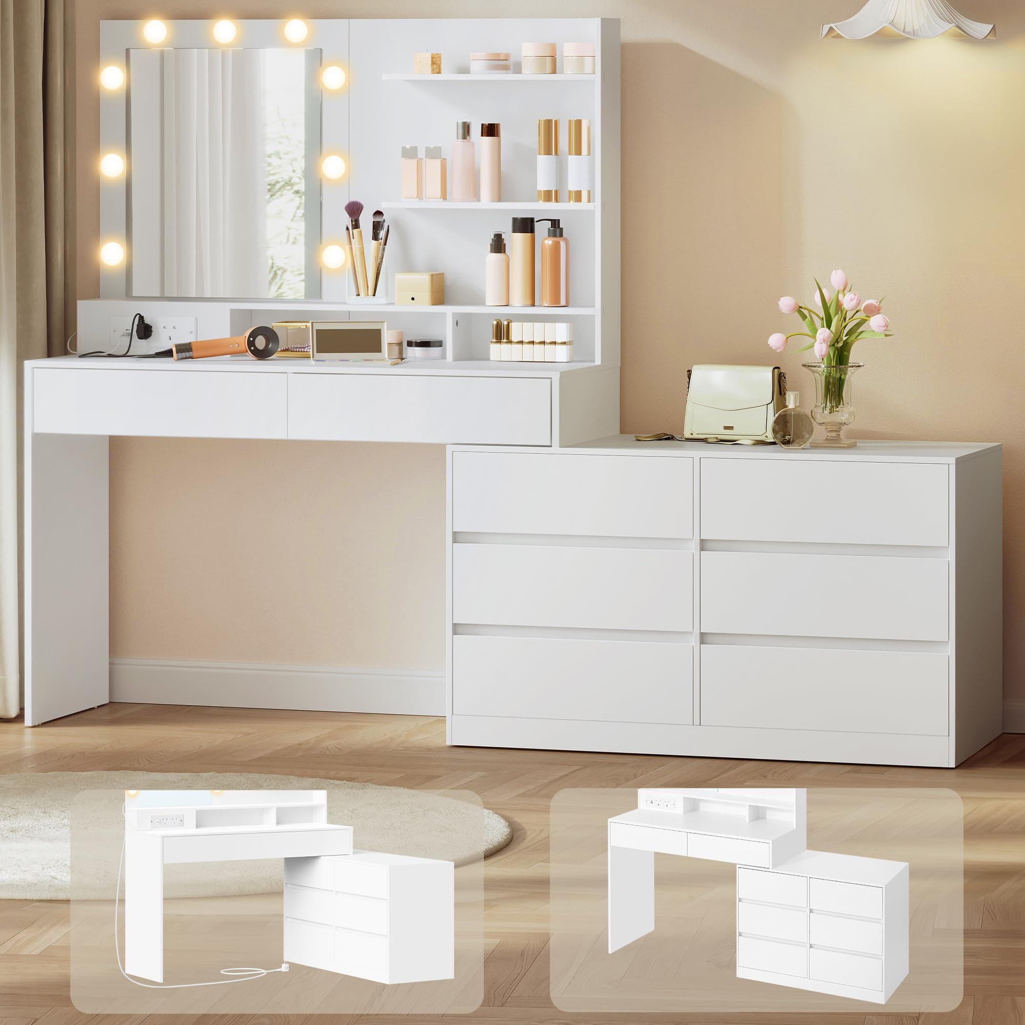VASAGLE Dressing Table with LED Lights, Vanity Table Makeup Desk, RDT140WB02 chez Amazon UK