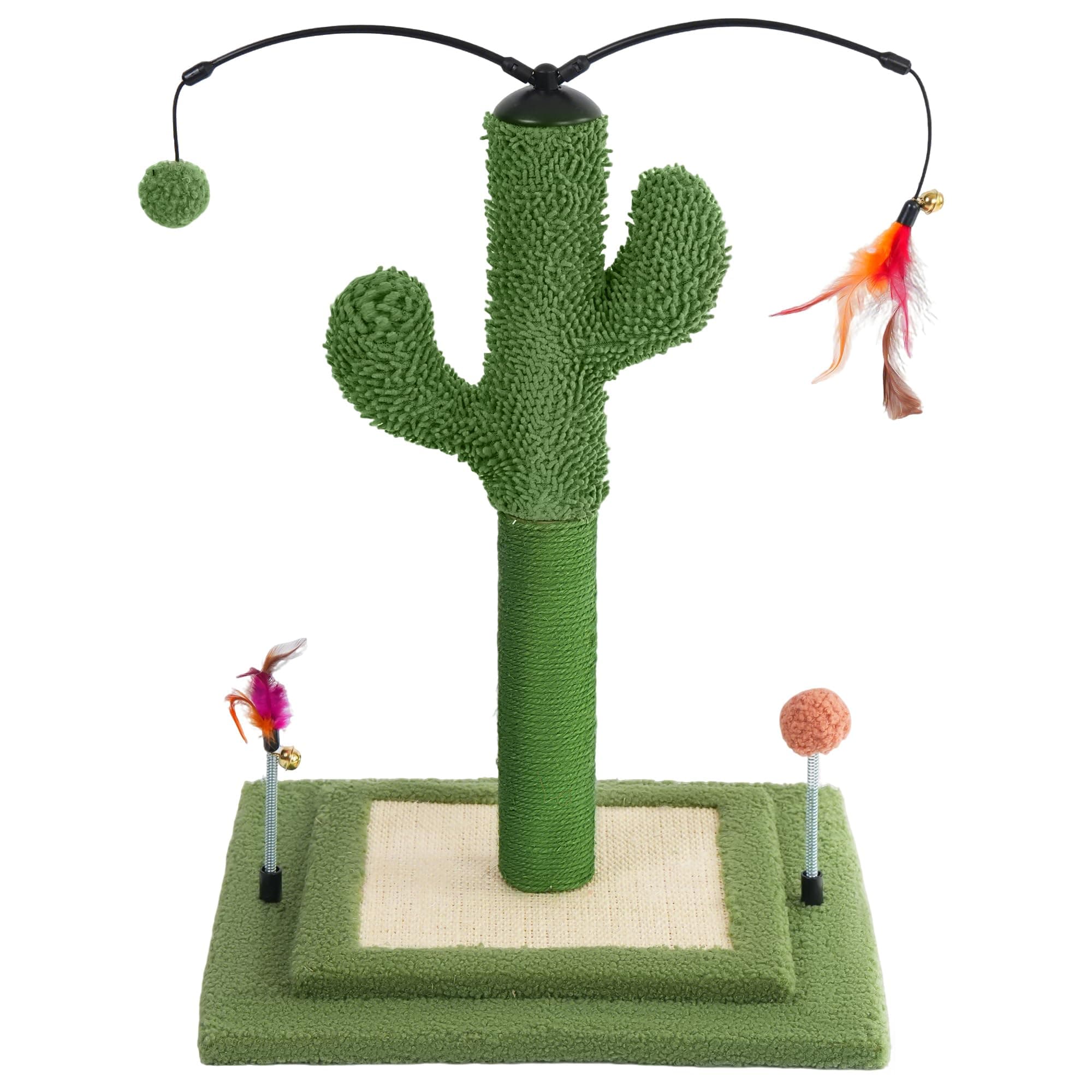 YUNIQUE Cactus Cat Scratching Post with Sisal Rope, Small Cat Tree with Dangling Balls & Feather for Kittens (Green, 22.8'') chez Amazon US