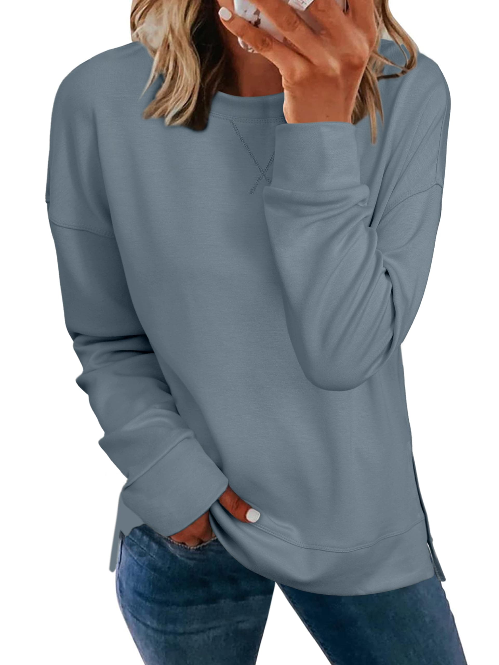 Glamaker Women's Long Sleeve Crewneck Sweatshirt Lightweight Basic Soft Loose Pullover Sweatshirts chez Amazon US