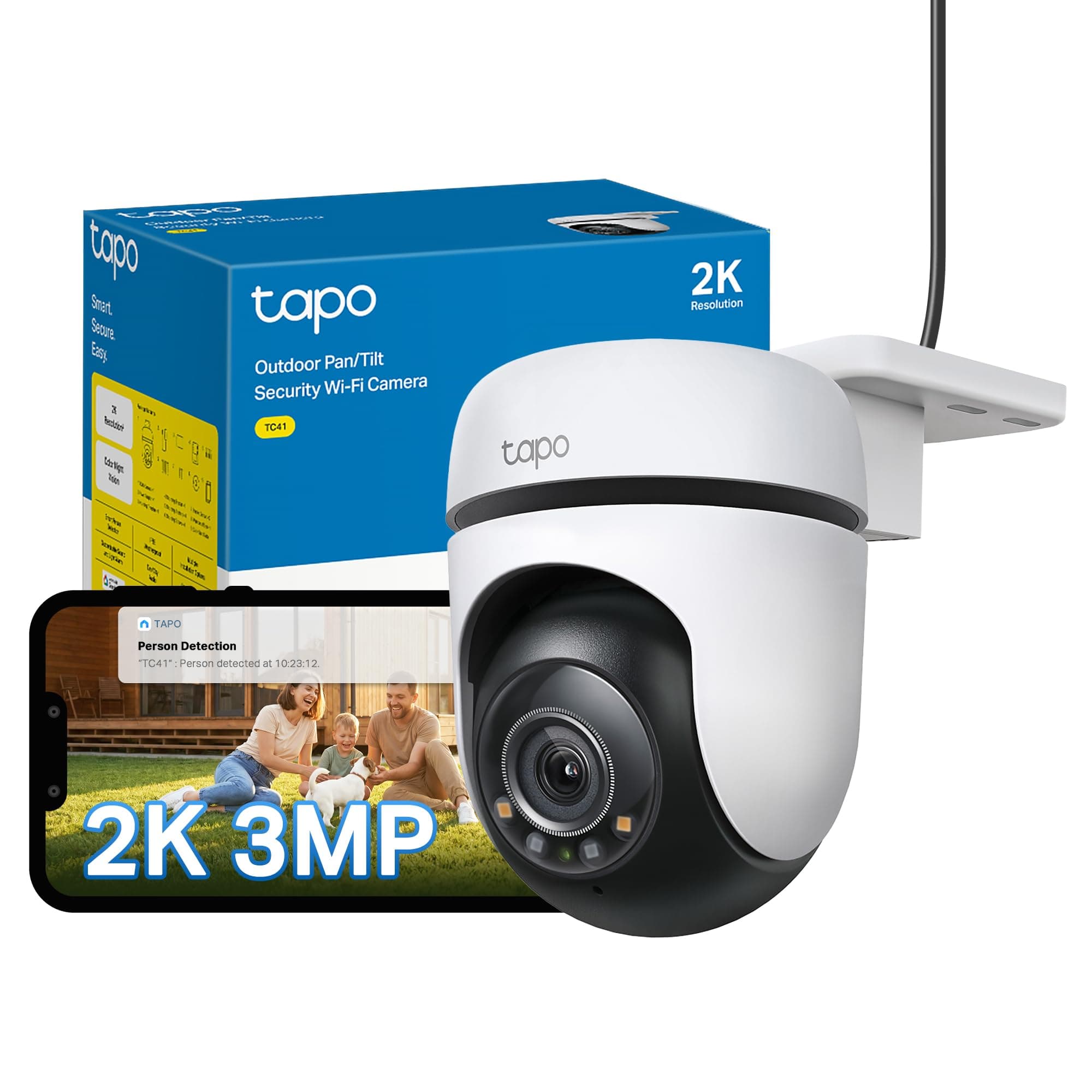 Tapo TC41 2K 3MP Pan/Tilt Outdoor Security Camera CCTV Camera 360°View | Wi-Fi Outdoor Camera, Smart Tracking, Full-Color Night... chez Amazon UK