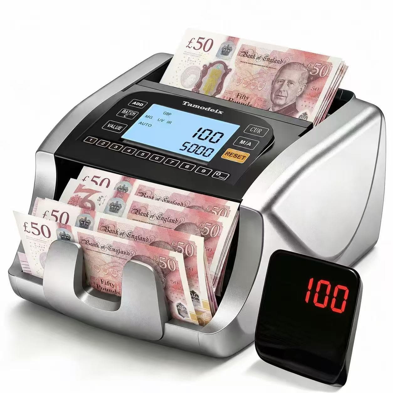 Tamodeix Banknote Counter, UV/MG/IR Counterfeit Detector, GBP, EUR, USD Counterfeit Money Detector chez Amazon UK