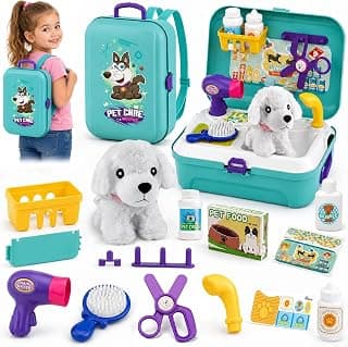 TEUVO Ensemble de jeu vétérinaire pour enfants, 16 pièces, jouets de toilettage pour chien, sac à dos éducatif pour filles, garçons de... chez Amazon Canada