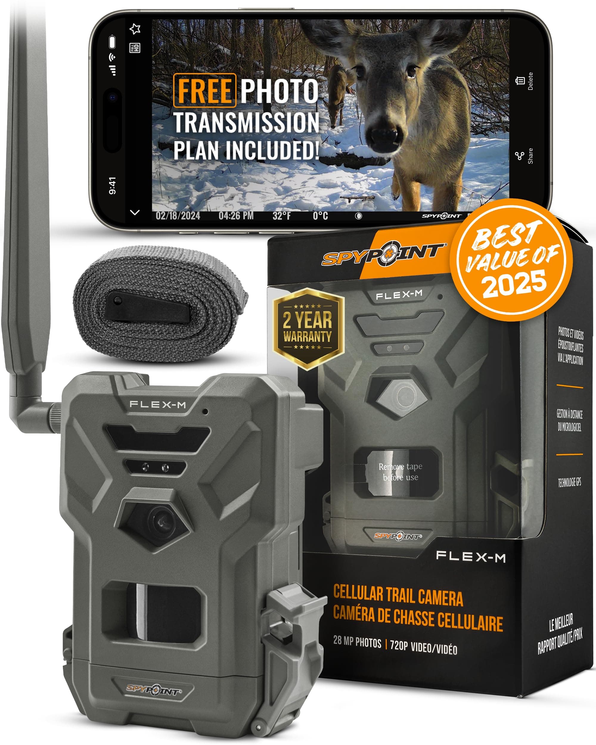 SPYPOINT Flex-M Cellular Trail Camera - Best Value in Hunting Accessories, No WiFi Needed & GPS-Enabled, Hunting Night Vision, IP65 Water-Re chez Amazon Canada