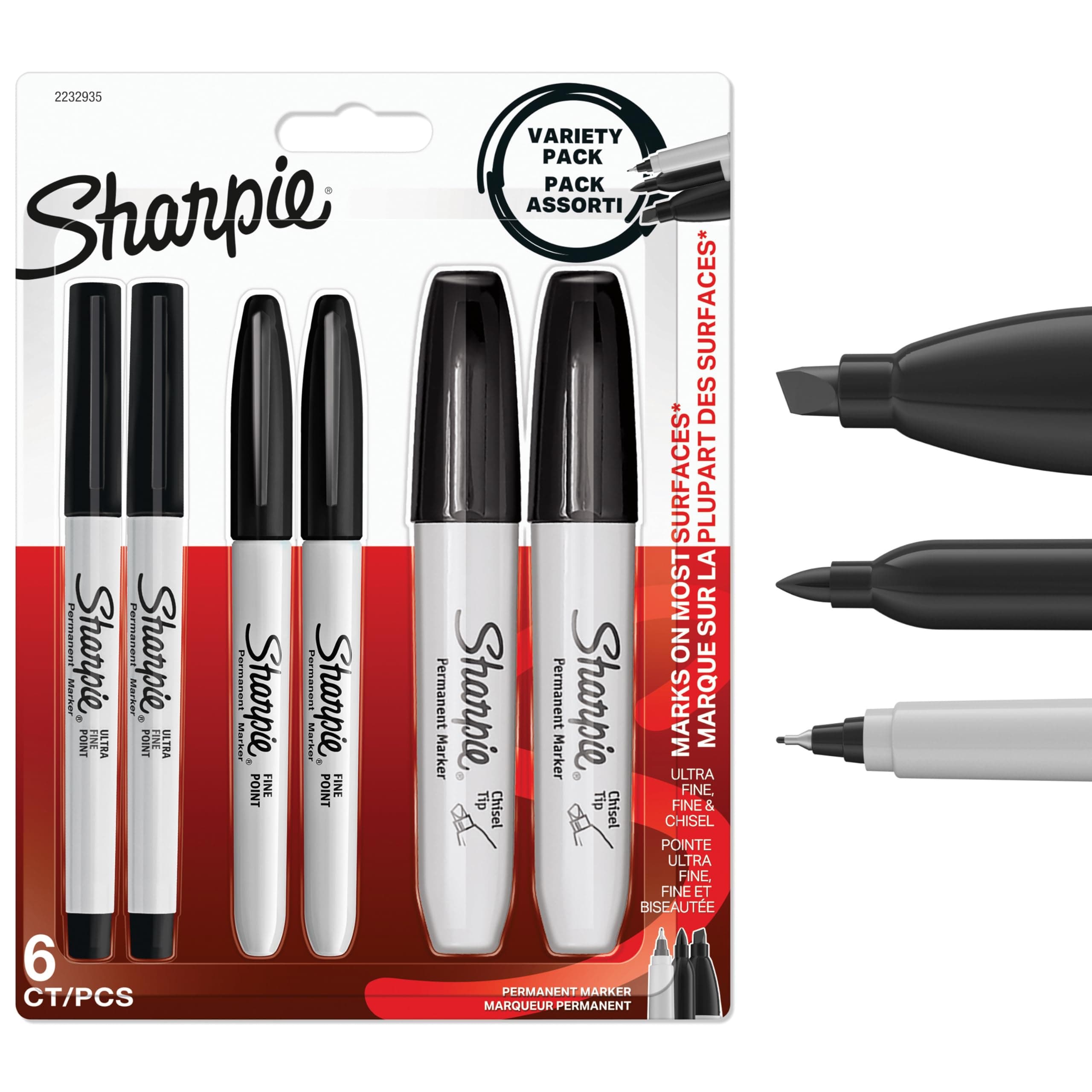Sharpie Permanent Marker Pens Variety Pack | Ultra Fine, Fine & Chisel Tip Markers | Black Ink | 6 Count chez Amazon UK