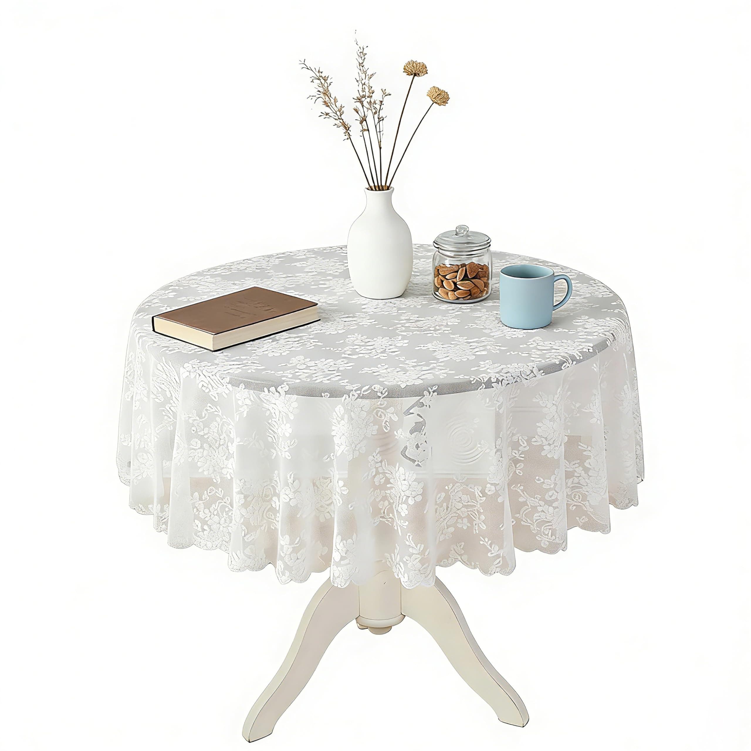 Qubzmsh Round Tablecloth Rustic Tablecloth or as Elegant Lace Table Cloth (Hundred Flower White, 70in（Round) chez Amazon US