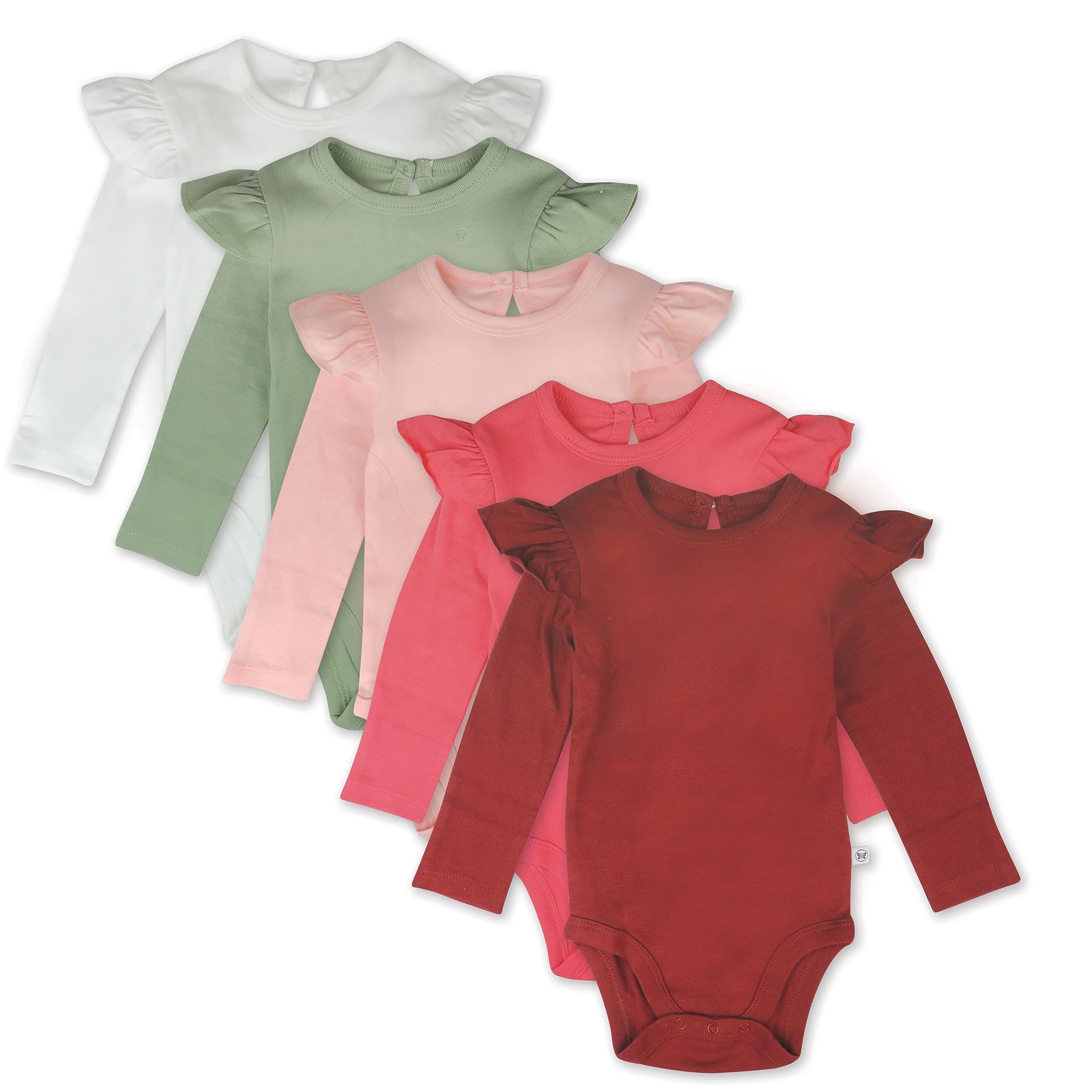 HonestBaby Baby Girls' 5-pack Long Sleeve Ruffle Shoulder Bodysuits 100% Organic Cotton for Infant Baby Girls chez Amazon US